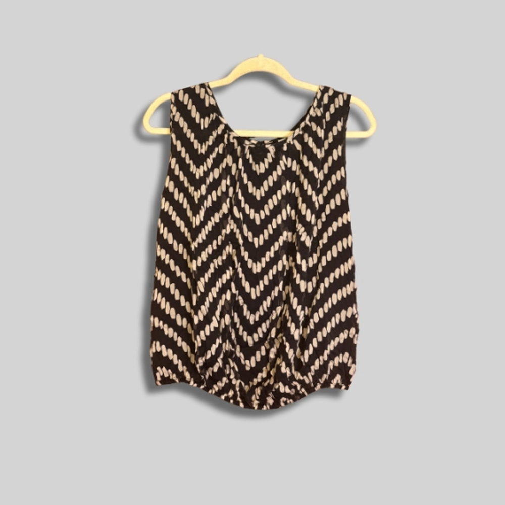 Milly Silk Blouse Sleeveless Chevron Print Keyhole Back Black White Women's 6